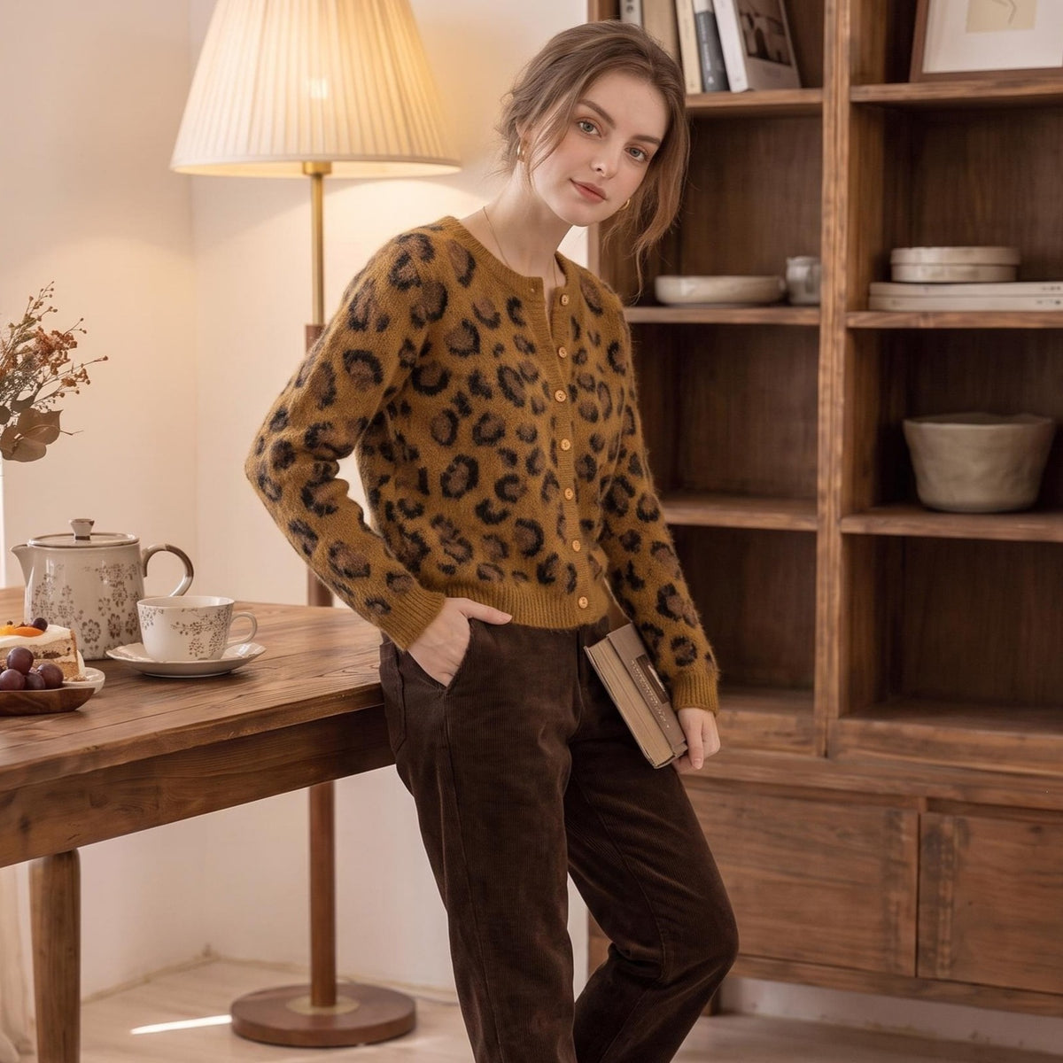Leopard Print V-Neck Sweater | Women