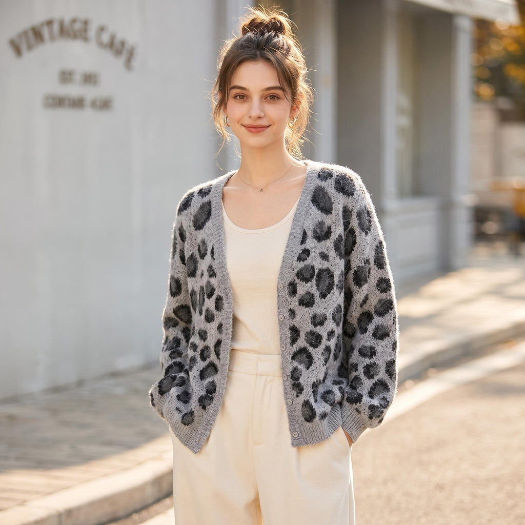 Leopard Print V-Neck Sweater | Women
