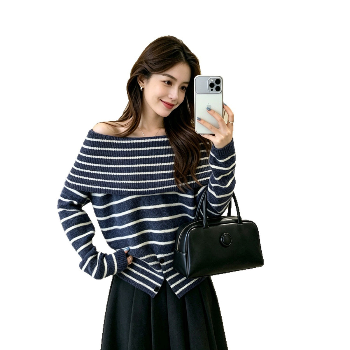Off-Shoulder Striped Sweater | Women's Knitwear