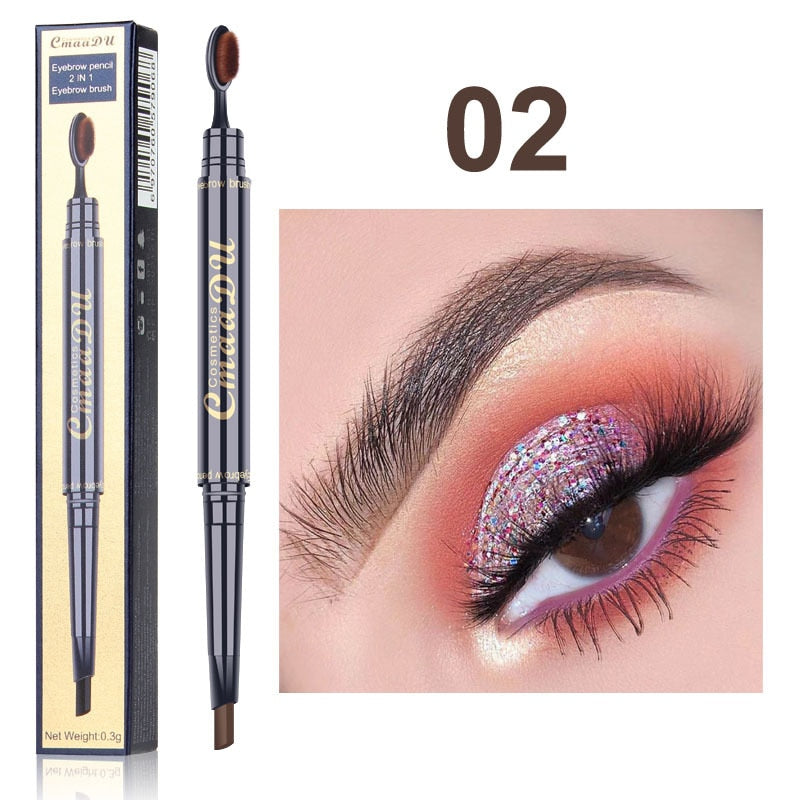 Double Eyebrow Pen with Brush Toothbrush Head Eyebrow waterproof Long Lasting Makeup