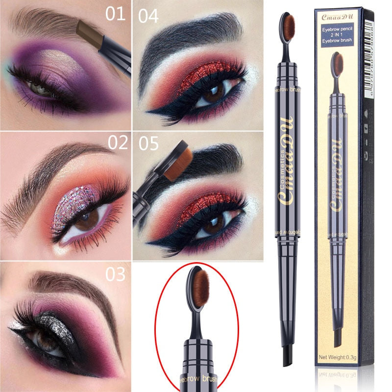 Double Eyebrow Pen with Brush Toothbrush Head Eyebrow waterproof Long Lasting Makeup
