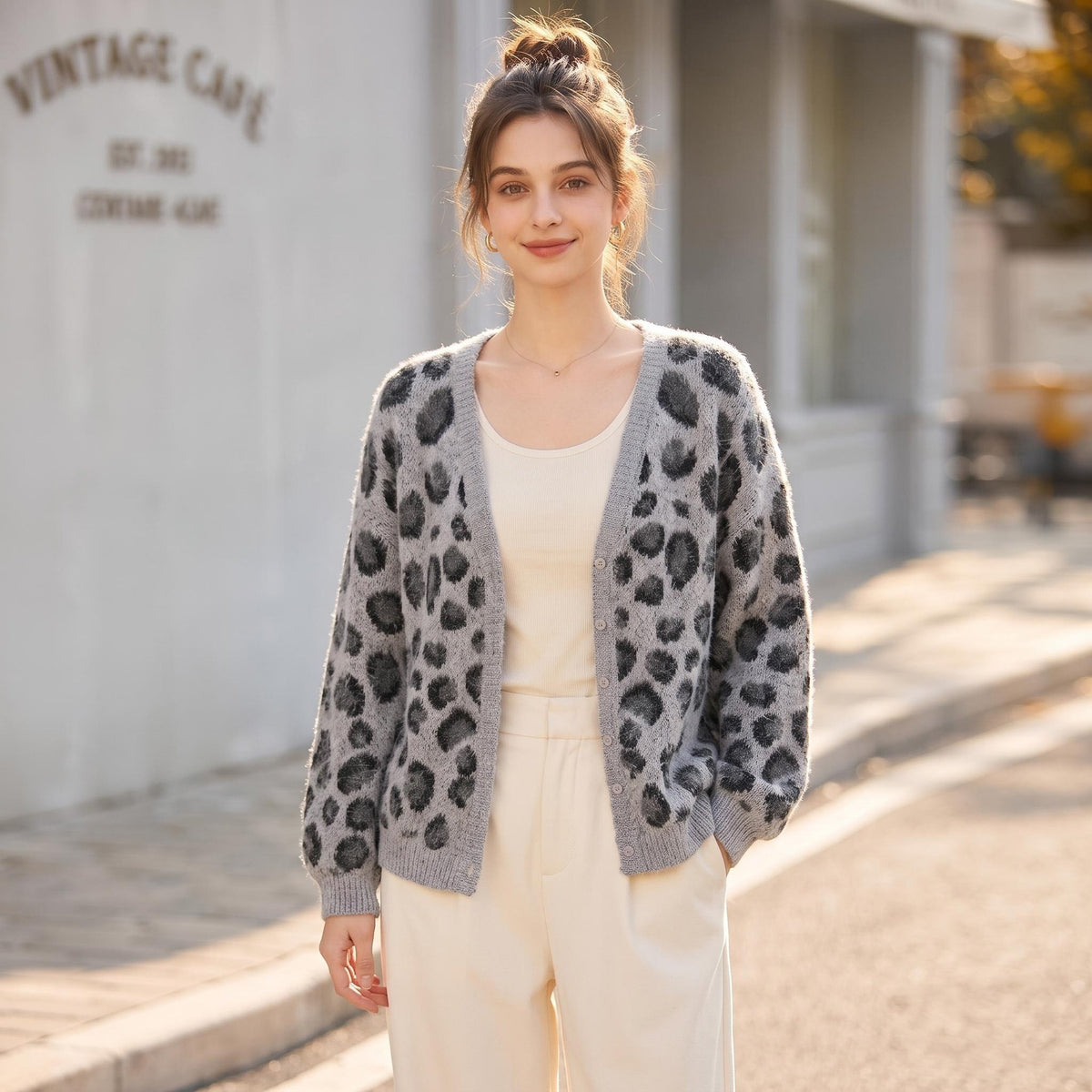 Leopard Print V-Neck Sweater | Women