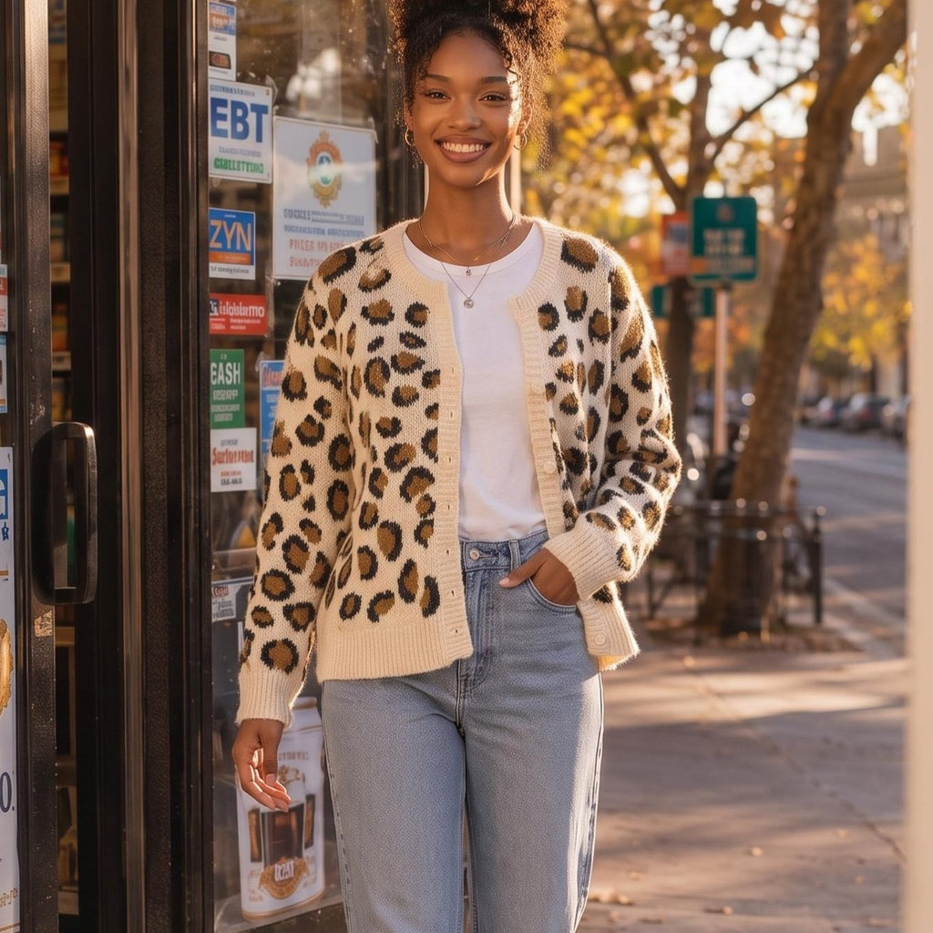 Leopard Print V-Neck Sweater | Women