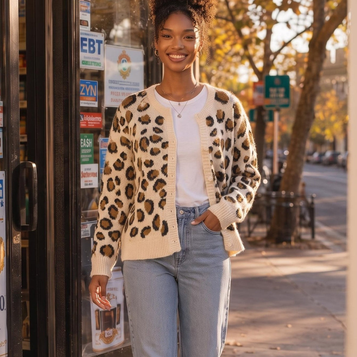 Leopard Print V-Neck Sweater | Women