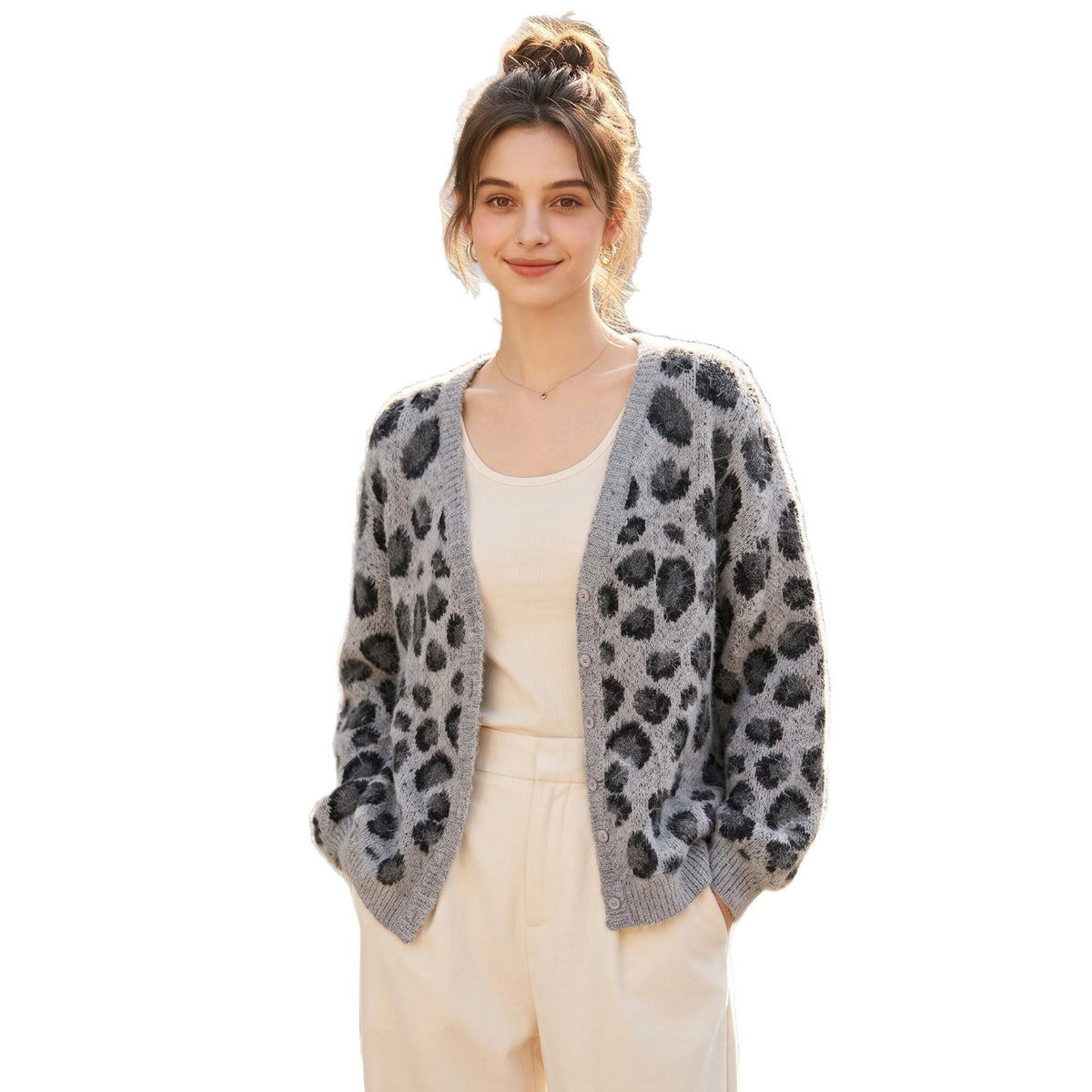 Leopard Print V-Neck Sweater | Women